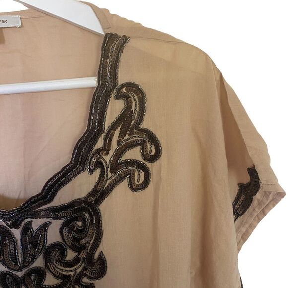 Boston Proper tan embroidered belted tunic short sleeve small - Picture 3 of 6